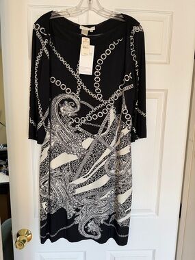 Morgan McFeeters Black and White Chain & Paisley Long Sleeve Dress